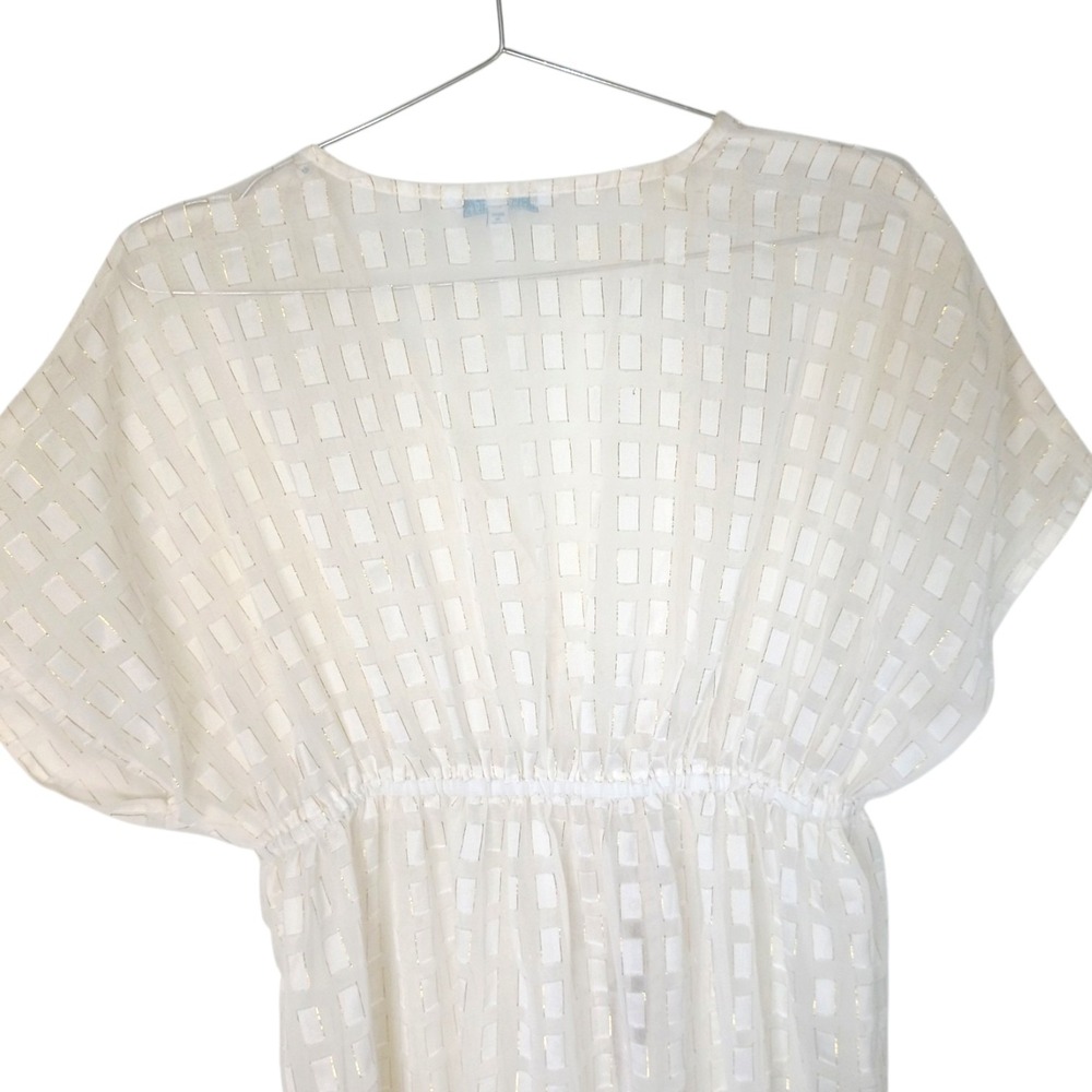 Blue Island White Gold Metallic Tassel Drawstring Swim Cover Up Kaftan S - Picture 3 of 11